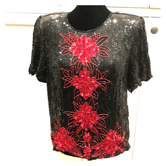 Vintage sequin 80’s top Christmas New Years dragon casino - Picture 1 of 8